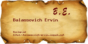 Balassovich Ervin névjegykártya